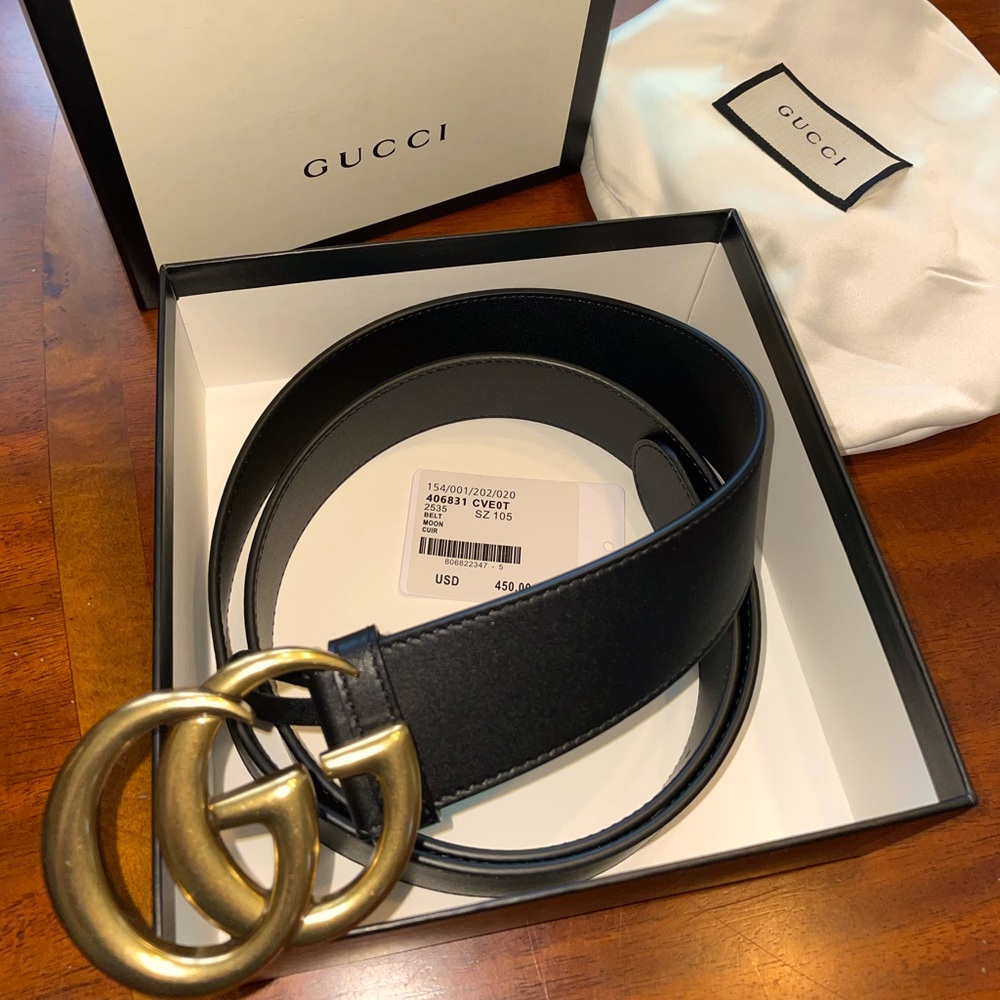 Gucci Marmont Double GG Black Leather Belt 105